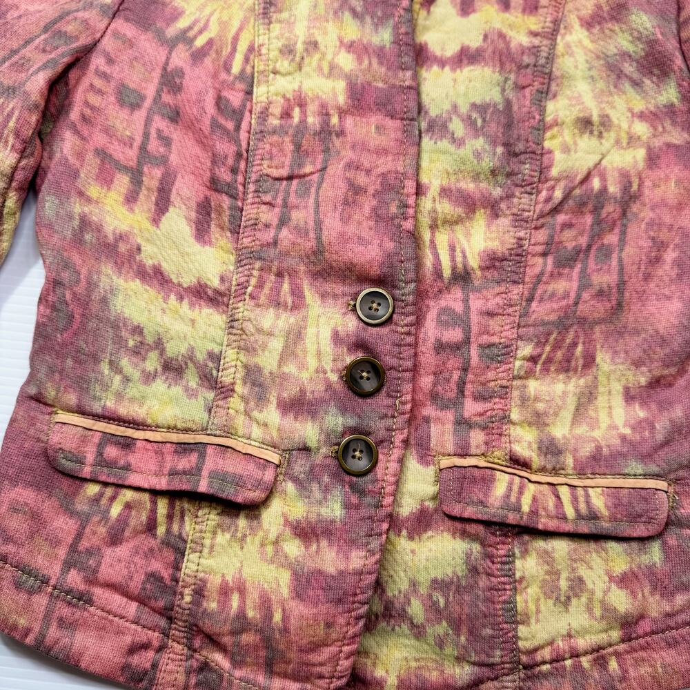 Free People Ikat Tribal Tie Dye Blazer Jacket Women’s 2 Cotton Boho Y2K Western - Picture 5 of 16